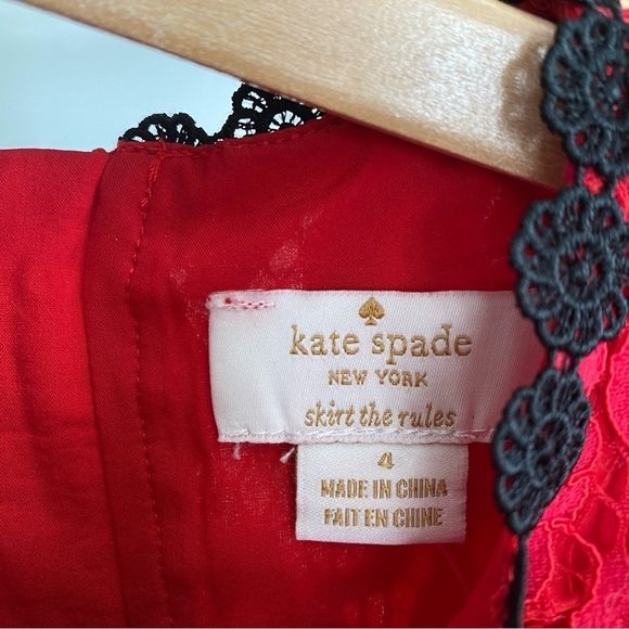 Kate Spade Red Black Lace Ruffle Sleeve Dress - Picture 10 of 12